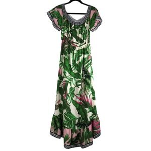Flying Tomato Women's Floral Print Maxi Dress Off Shoulder Boho Bohemian Green M